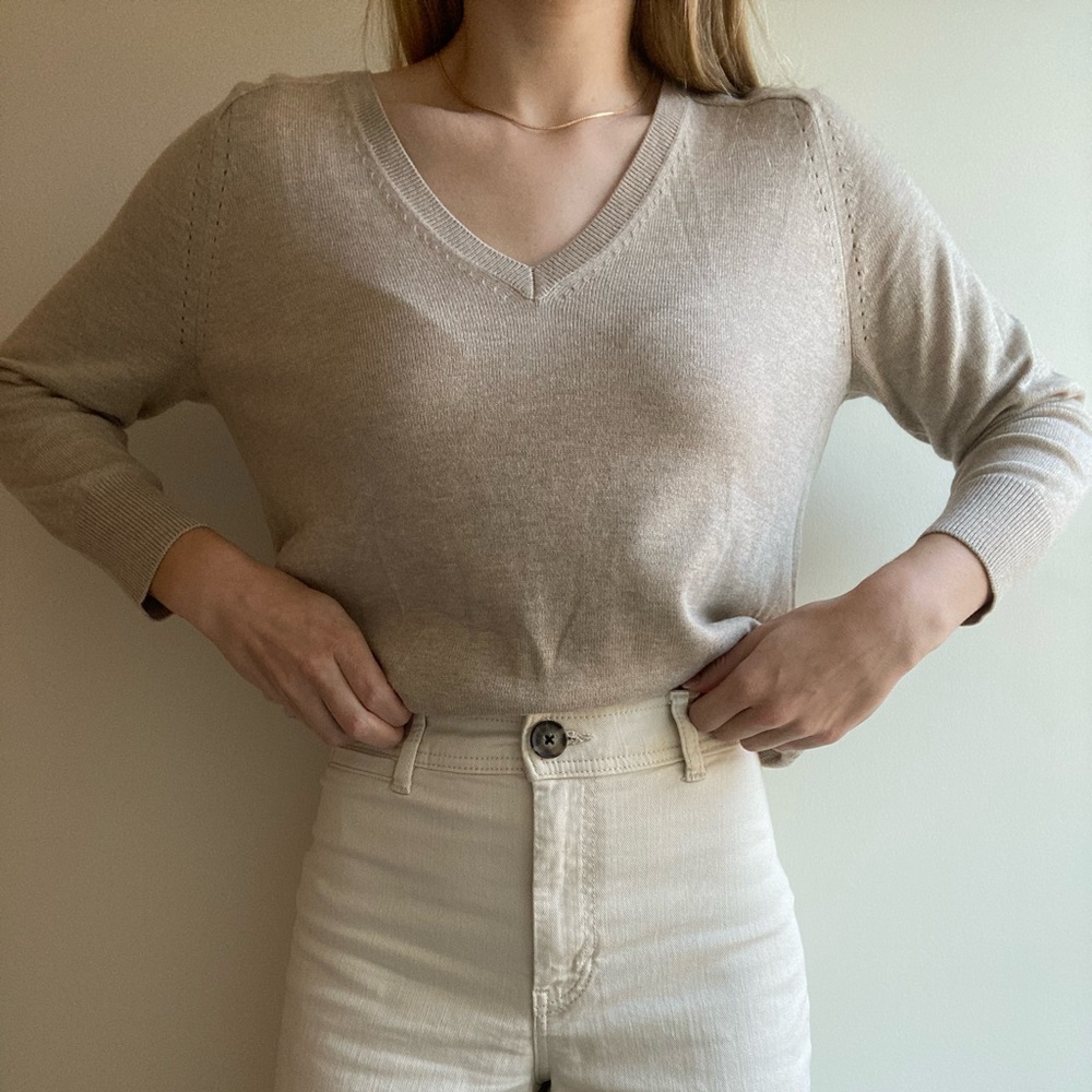 LOFT Long Sleeve Sweater | Beige | Small